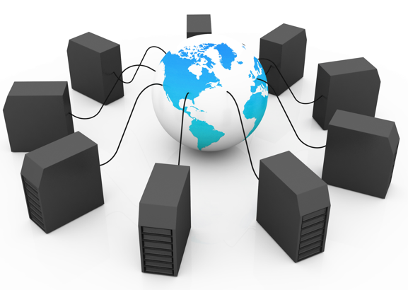 computers plugged into a globe