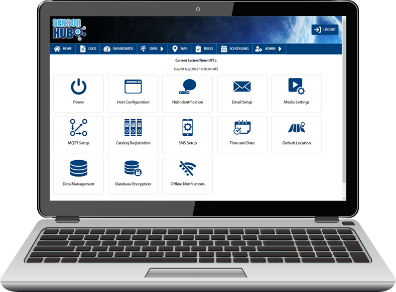 laptop displaying SensorHub dashboard