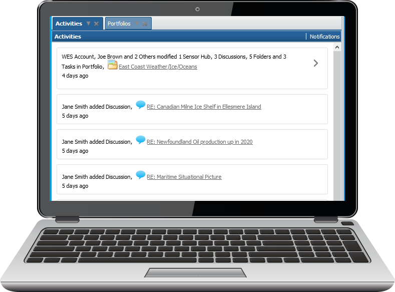 laptop displaying activities in WES
