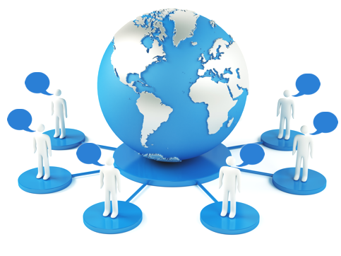 people stood around a globe