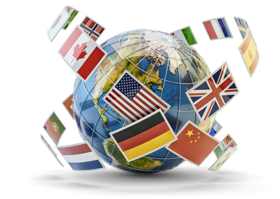 flags of different countries circling the earth