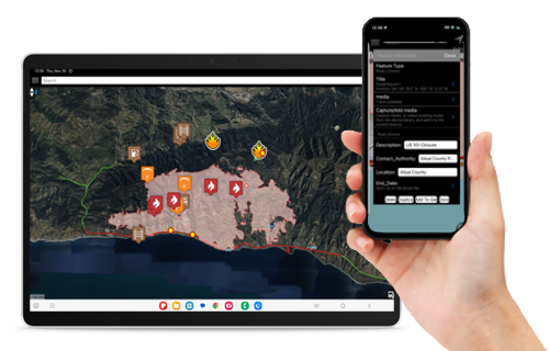 hand holding phone editing the data of portfolio with a tablet in background displaying same portfolio
