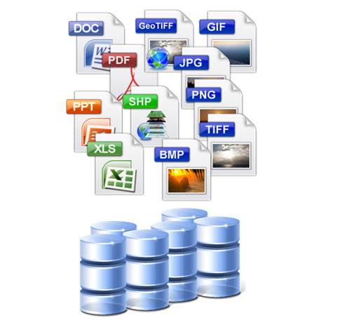 multiple file type icons above databases