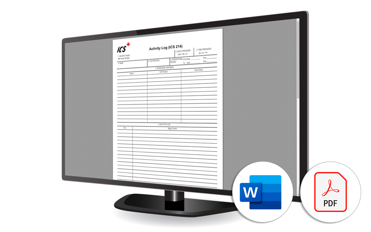 WES ICS forms displayed on a monitor.